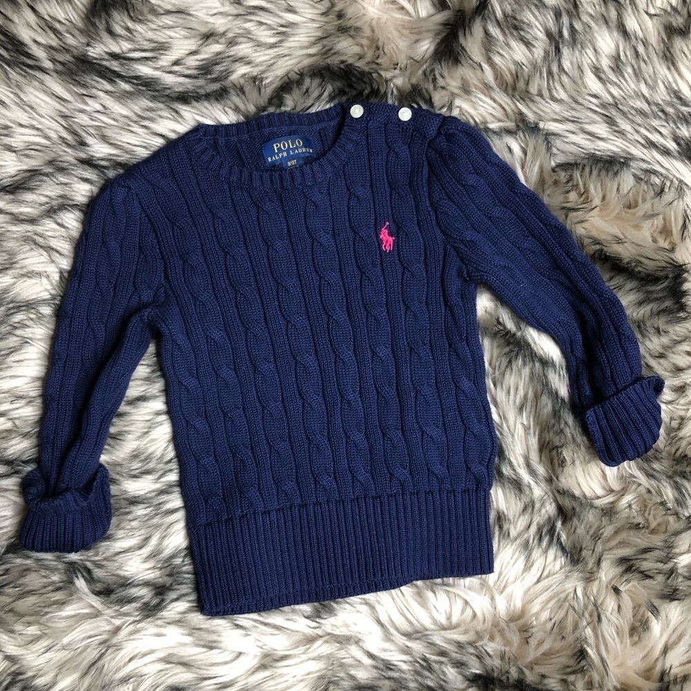 Polo RL Navy Blue Cable Knit Sweater